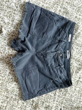VIGOSS Slate Gray/Navy Blue Frayed Hem Women's Jean Shorts-So Soft